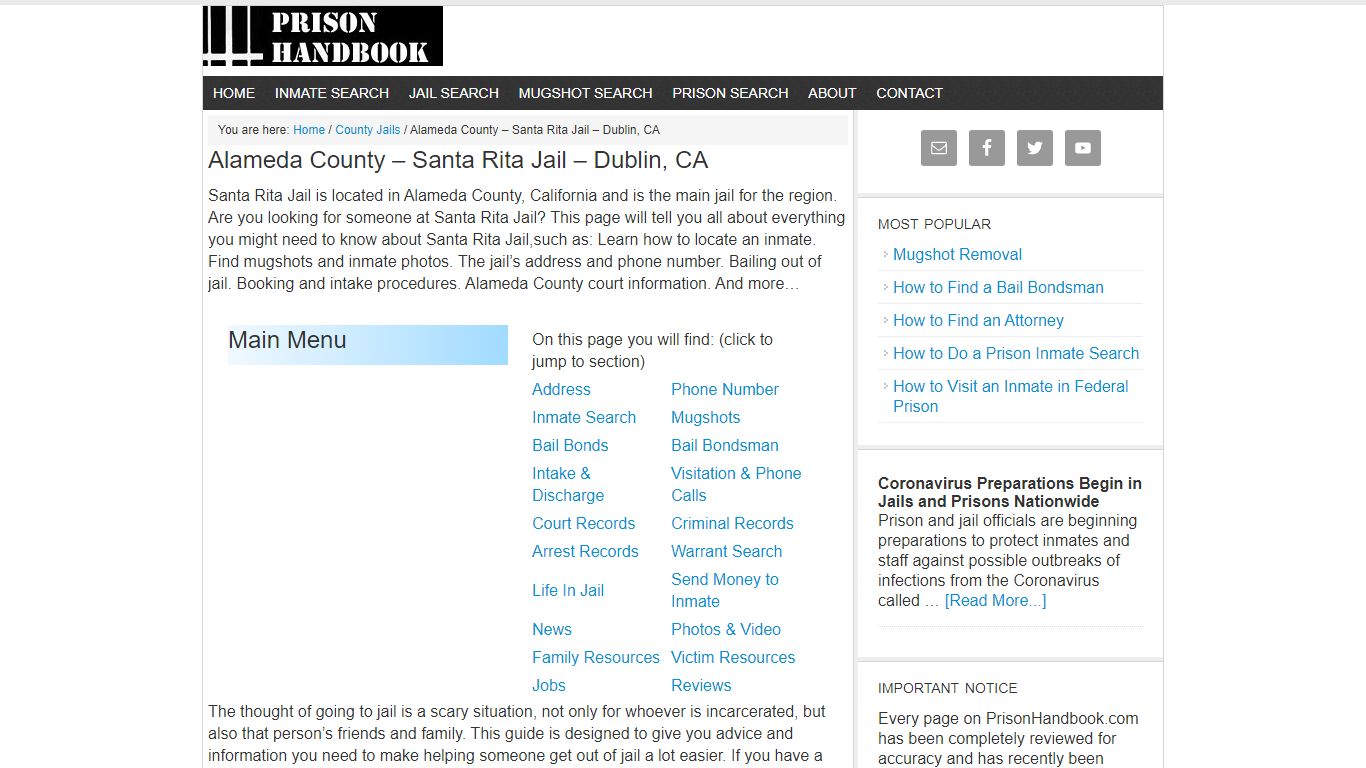 Alameda County – Santa Rita Jail – Dublin, CA - Prison Handbook
